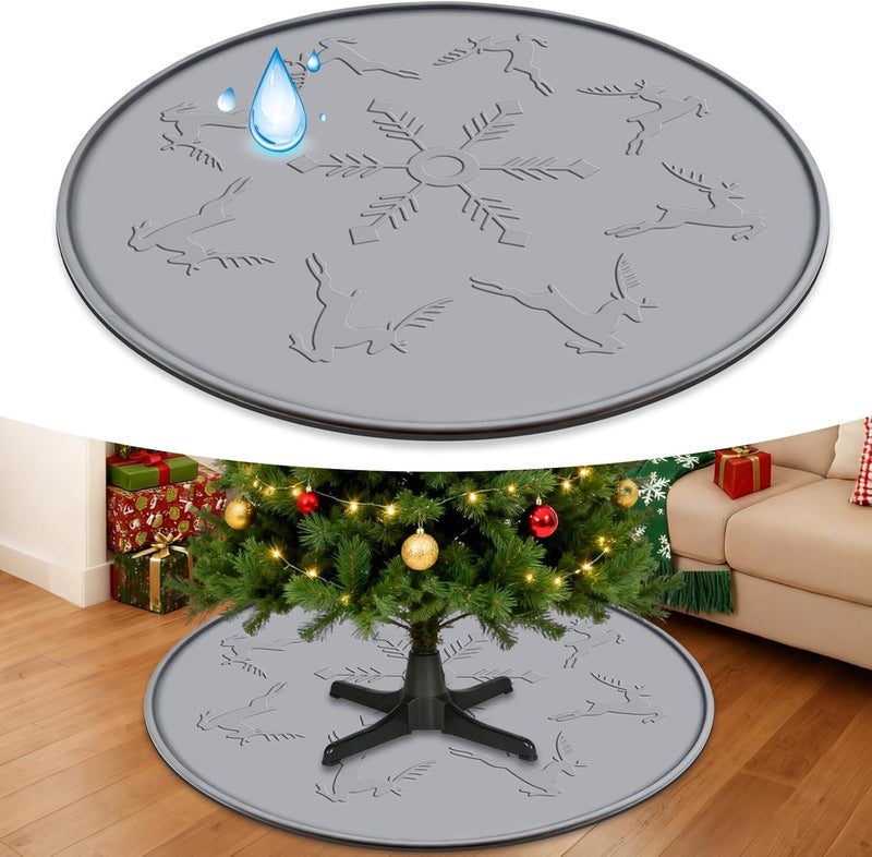Oyrlize Silicone Christmas Tree Mat, Waterproof Christmas Tree Floor Protector Heavy Duty Christmas Tree Stand Mat Xmas Floor Protective Pad Saver with Reinforced Lip Under Tree Catch Needles,Spills,Sap - Image 1